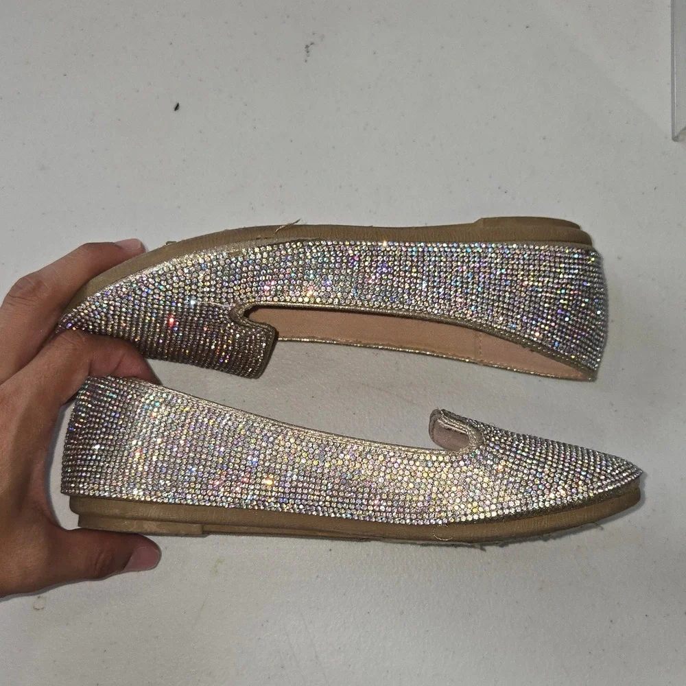 Link Comfort Women Size 4 Gold Rhinestone Sparkle Ballet Flats Slip On Loafers